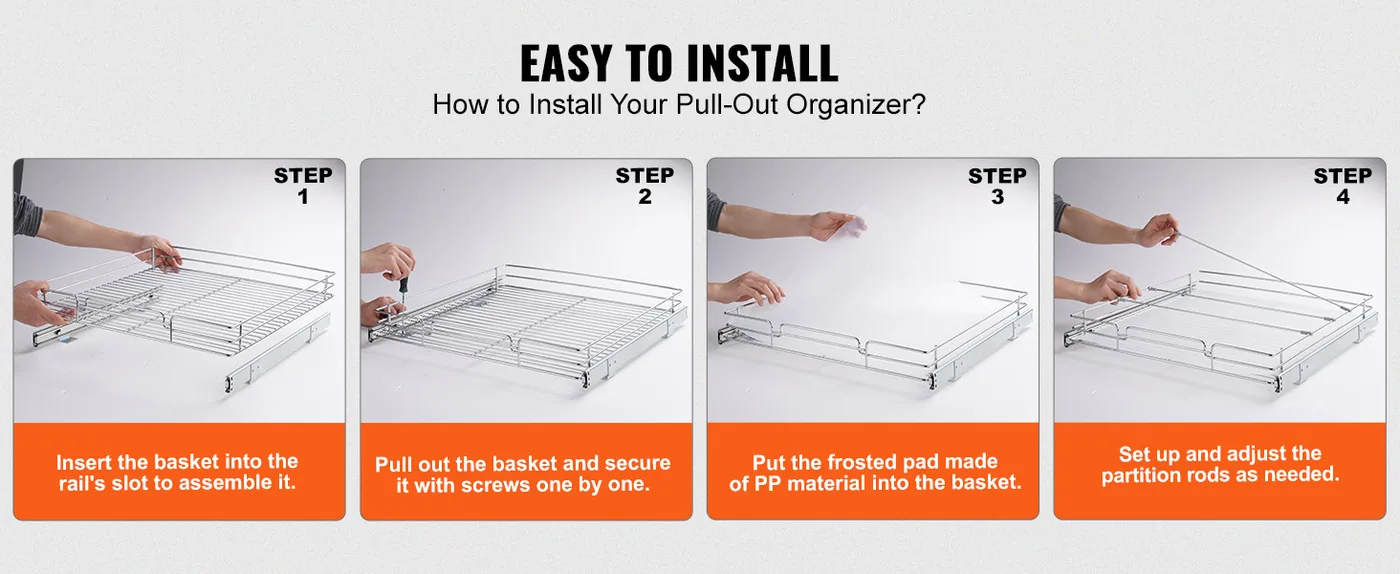 VEVOR 21.5"Wx21"Dx3.5"H Pull Out Cabinet Organizer 1 Layers 4-Steps Installation