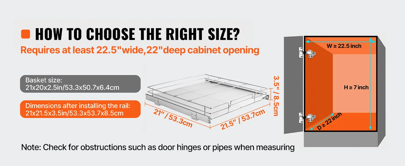 VEVOR 21.5"Wx21"Dx3.5"H Pull Out Cabinet Organizer 1 Layers feature 1