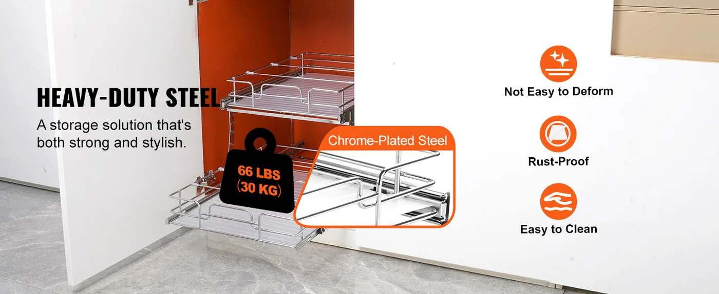 VEVOR 2 Tier 14"Wx21"Dx15"H Pull Out Cabinet Organizer 2 Lay Stable Steel