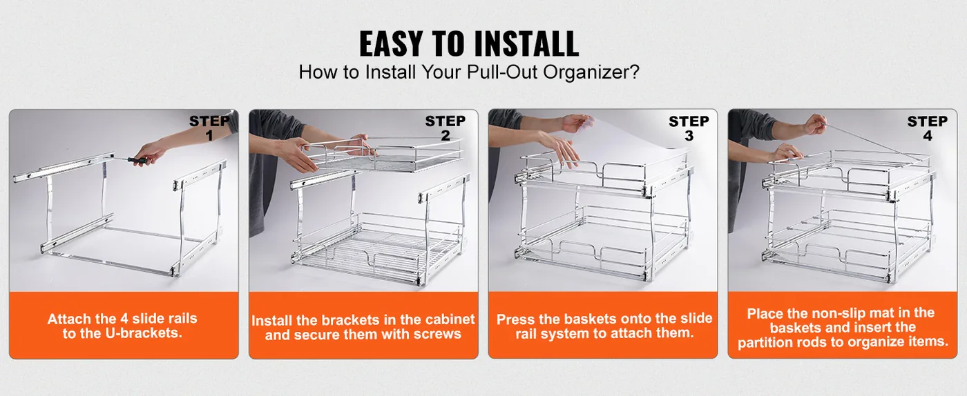 VEVOR 2 Tier 17"Wx21"Dx15"H Pull Out Cabinet Organizer 2 Lay 4-Steps Installation
