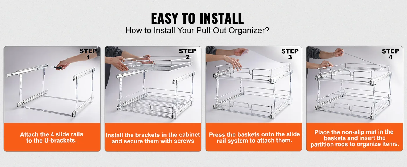 VEVOR 2 Tier 20"Wx21"Dx15"H Pull Out Cabinet Organizer 2 Lay 4-Steps Installation
