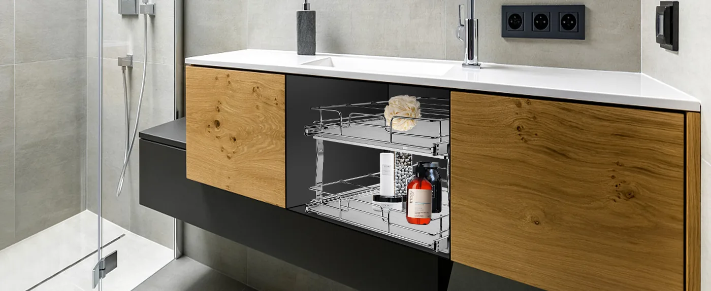 VEVOR 2 Tier 20"Wx21"Dx15"H Pull Out Cabinet Organizer 2 Lay Bathroom Storage