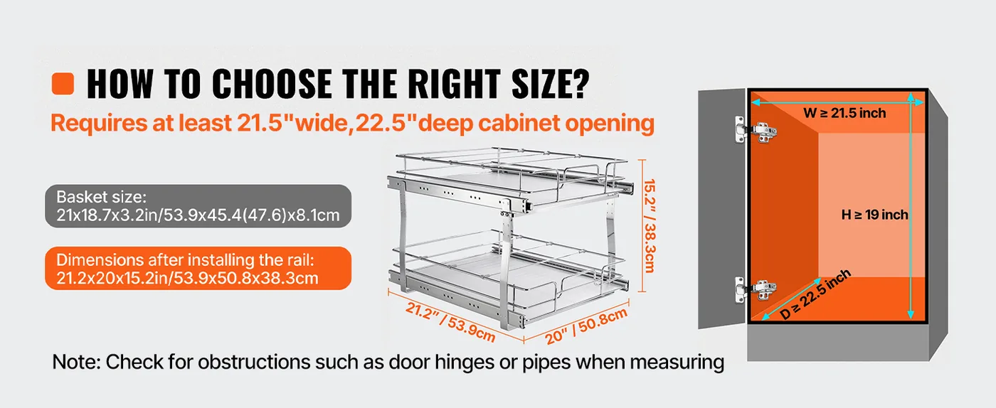 VEVOR 2 Tier 20"Wx21"Dx15"H Pull Out Cabinet Organizer 2 Lay feature 1