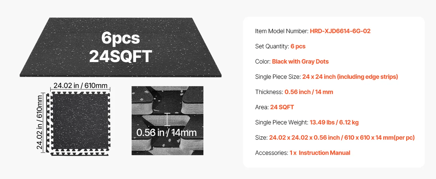 VEVOR Puzzle Exercise Mat 0.56 inch 6 pcs Grey Dot On Black feature 1