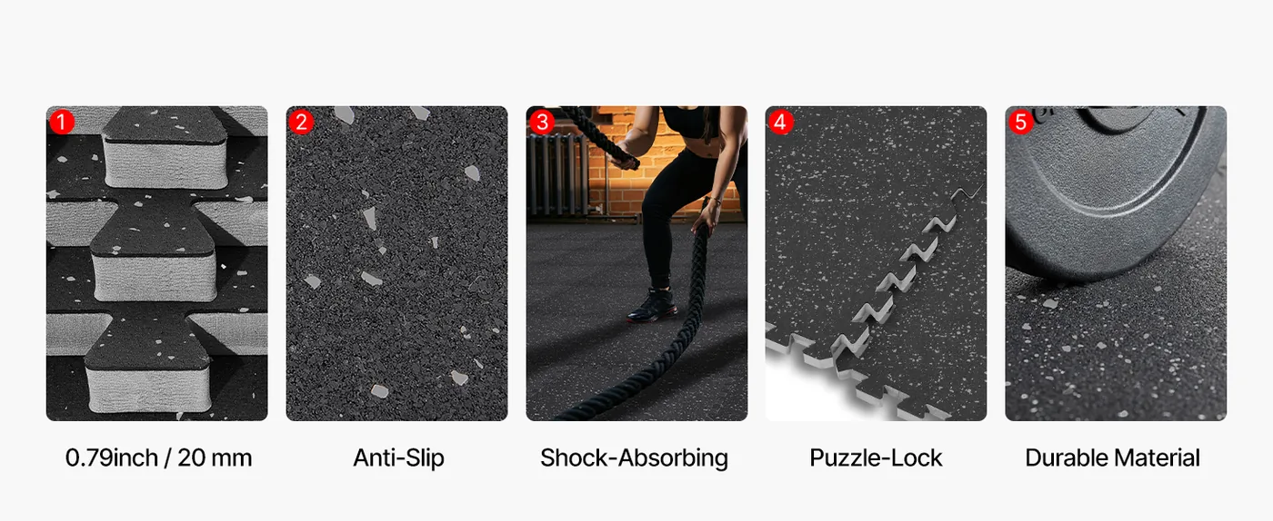 VEVOR Puzzle Exercise Mat 0.79 inch 12 pcs Grey Dot On Black Shock-Absorbing Protector