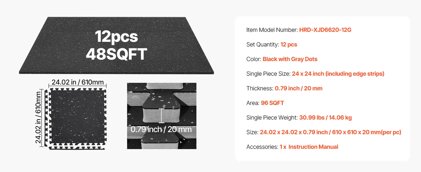 VEVOR Puzzle Exercise Mat 0.79 inch 12 pcs Grey Dot On Black feature 1