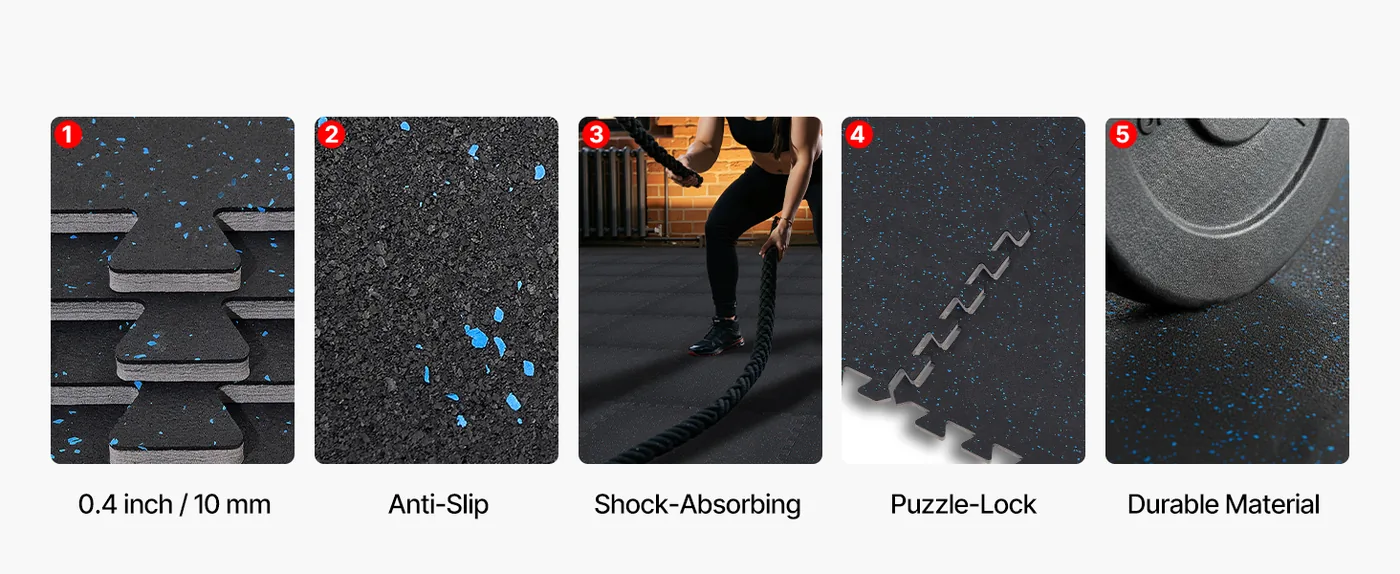 VEVOR Puzzle Exercise Mat 0.4 inch 24 pcs Blue Dot On Black Shock-Absorbing Protector
