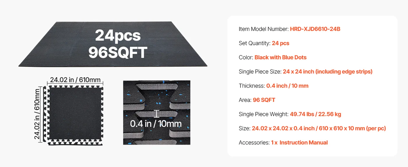VEVOR Puzzle Exercise Mat 0.4 inch 24 pcs Blue Dot On Black feature 1