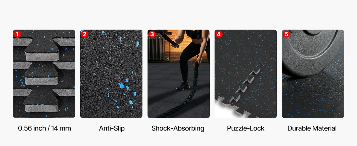 VEVOR Puzzle Exercise Mat 0.56 inch 24 pcs Blue Dot On Black Shock-Absorbing Protector
