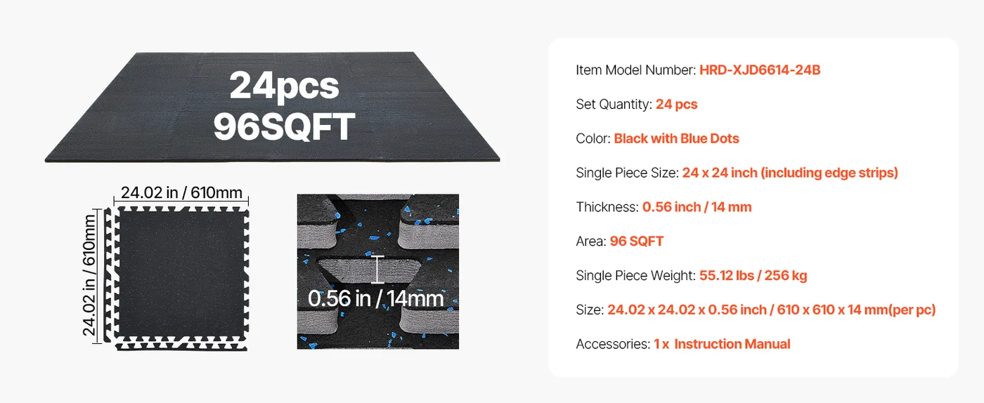 VEVOR Puzzle Exercise Mat 0.56 inch 24 pcs Blue Dot On Black feature 1