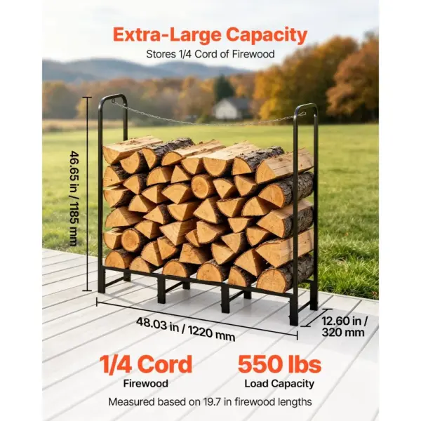 VEVOR firewood rack in backyard with stacked logs