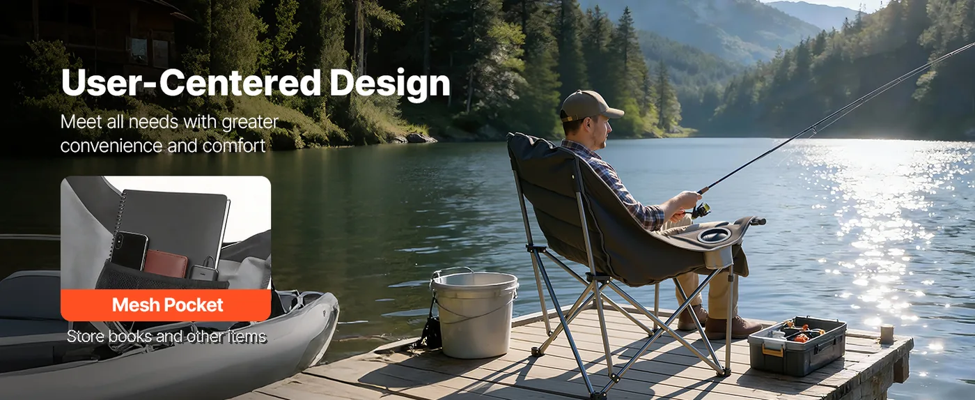 VEVOR Oversized Padded Camping Chair 450 lbs Moon Chair Storage Convenience