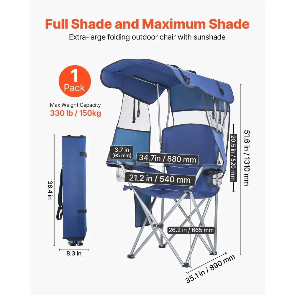 VEVOR camping chair with canopy set up outdoors at campsite