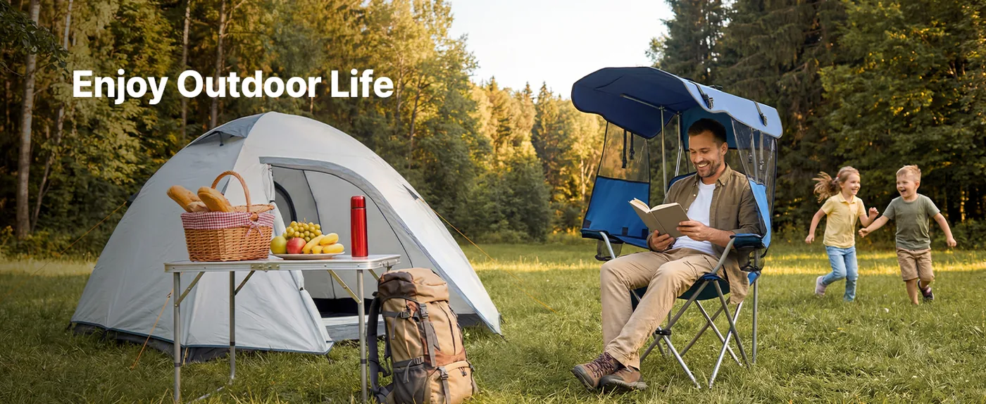 VEVOR Camping Chair with Canopy Shade 330 lbs Deep Blue Camping