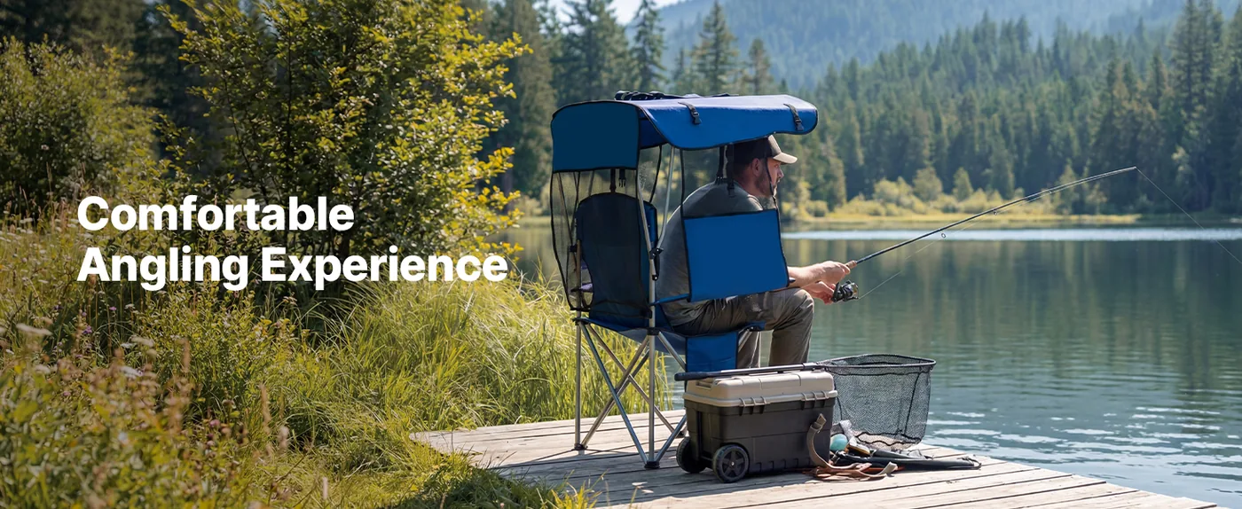 VEVOR Camping Chair with Canopy Shade 330 lbs Deep Blue Fishing