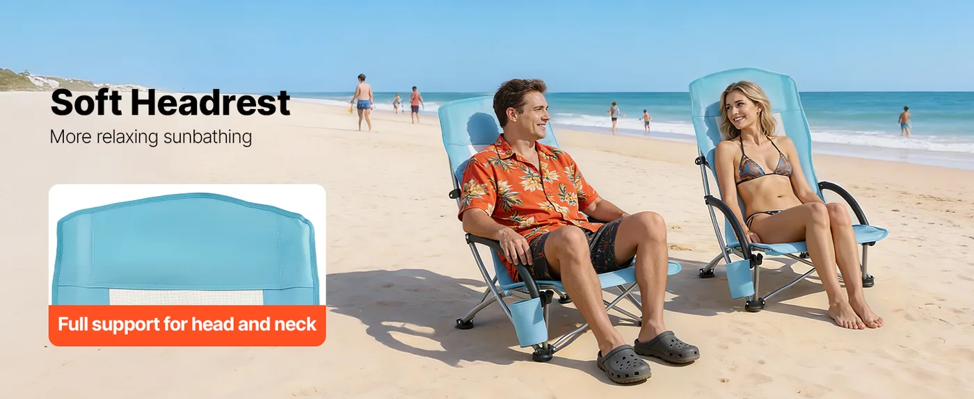 VEVOR High Back Folding Beach Chair 330 lbs Light Blue Comfortable Experience