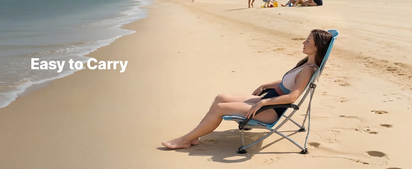 VEVOR High Back Folding Beach Chair 330 lbs Light Blue Travel