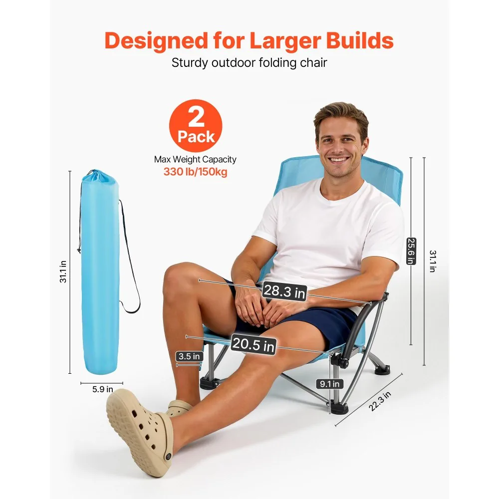 VEVOR high back beach chair set up outdoors at campsite