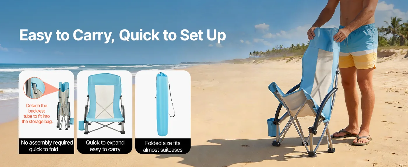 VEVOR High Back Folding Beach Chair 2 Pack 330 lbs Easy to Carry