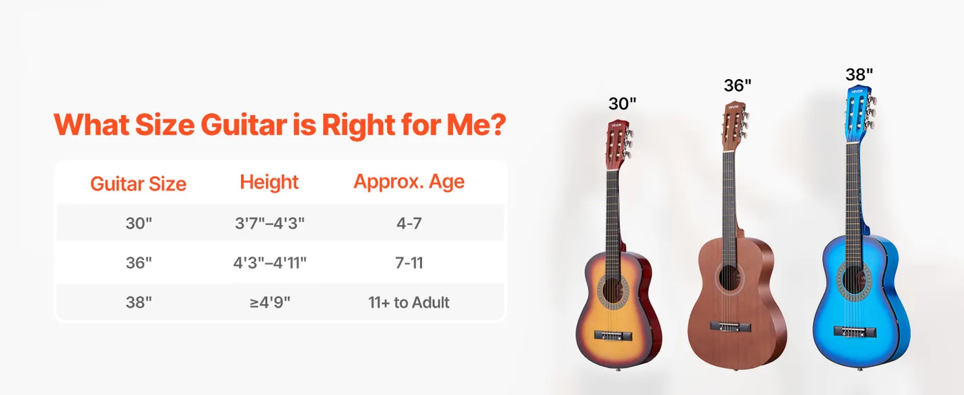 VEVOR Classical Guitar 30inch Sunrise Color Find Your Fit