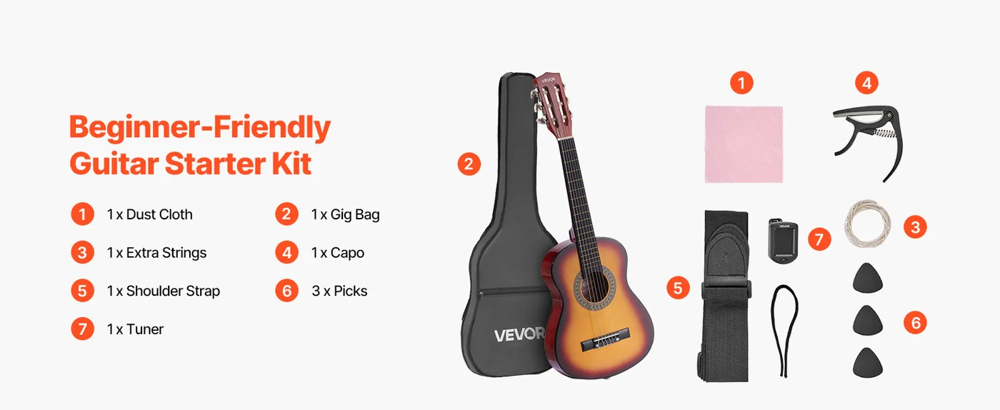 VEVOR Classical Guitar 30inch Sunrise Color Starter Kit