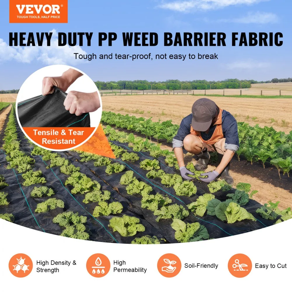 VEVOR 3 x 50 ft landscape fabric installed in garden bed