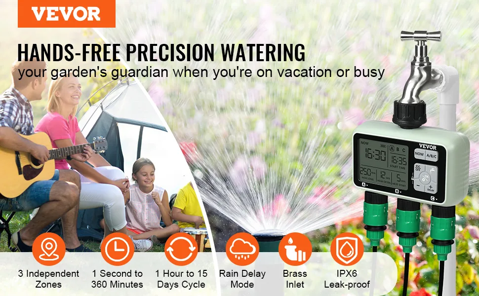 VEVOR Water Timer Button+LCD 3 Outlets overview