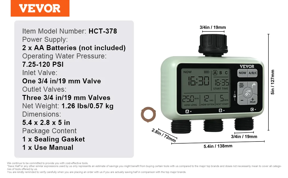 VEVOR Water Timer Button+LCD 3 Outlets feature 5