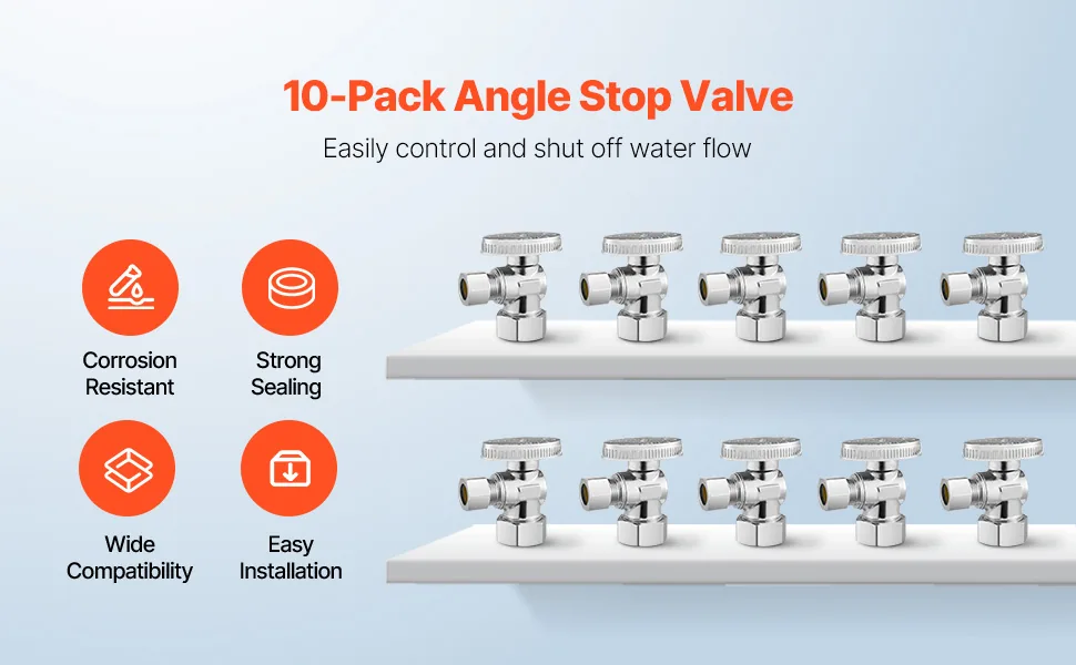 VEVOR 10-Pack Angle Stop Valve 1/2" Nominal (5/8" OD) *3/8"O overview