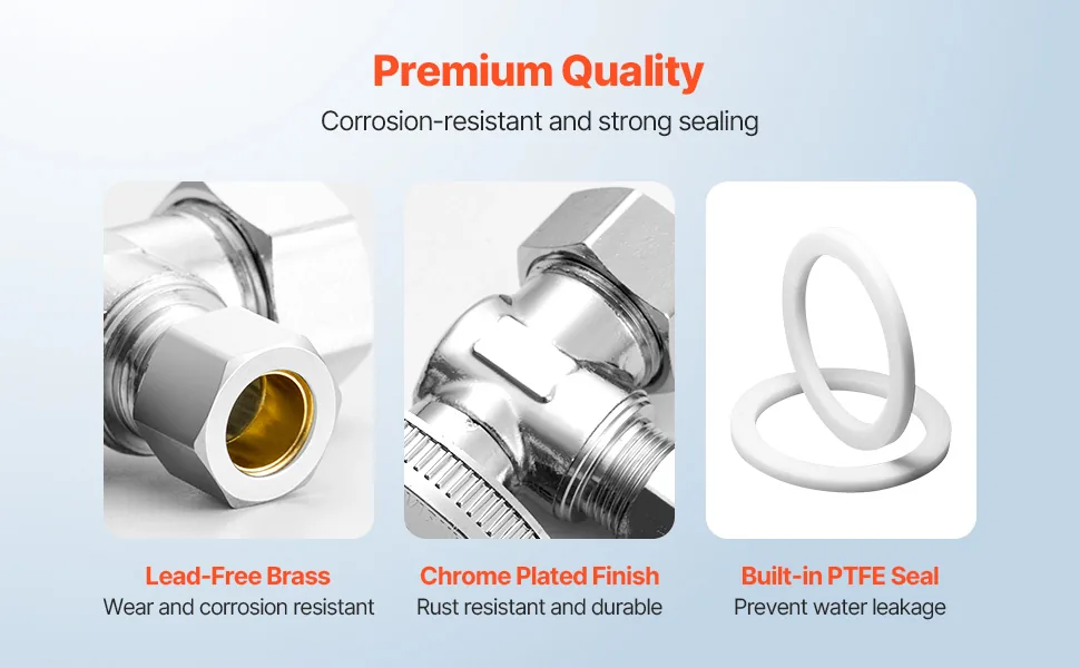 VEVOR 10-Pack Angle Stop Valve 1/2" Nominal (5/8" OD) *3/8"O feature 1