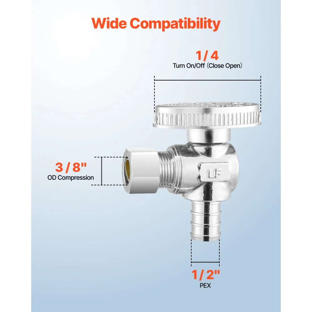 VEVOR 10 Pack Angle Stop Valve 1/2" PEX *3/8"OD product image 4