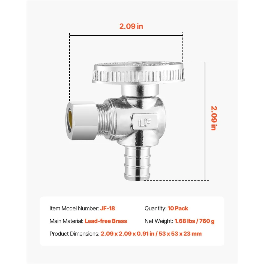 VEVOR 10 Pack Angle Stop Valve 1/2" PEX *3/8"OD product image 7