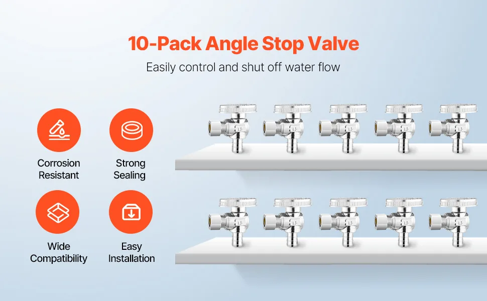 VEVOR 10 Pack Angle Stop Valve 1/2" PEX *3/8"OD overview