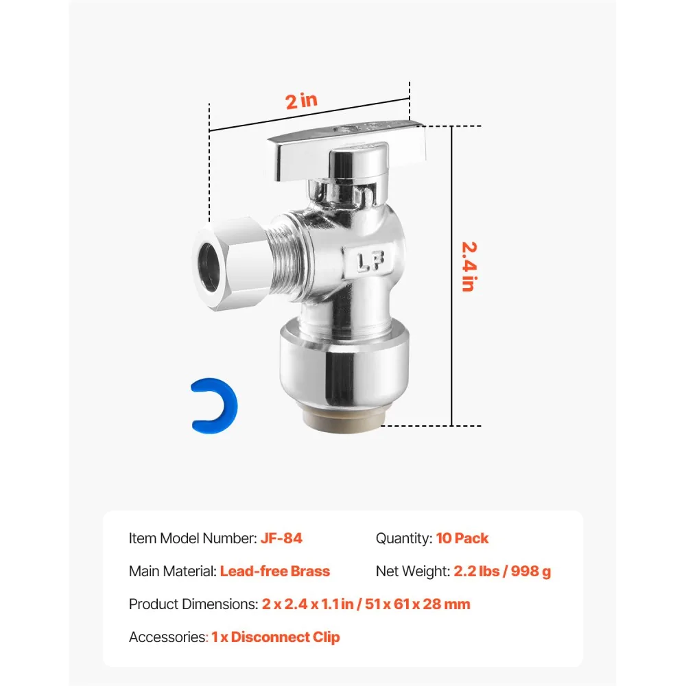 VEVOR 10 Pack Angle Stop Valve 1/2" PTC *3/8"OD product image 7