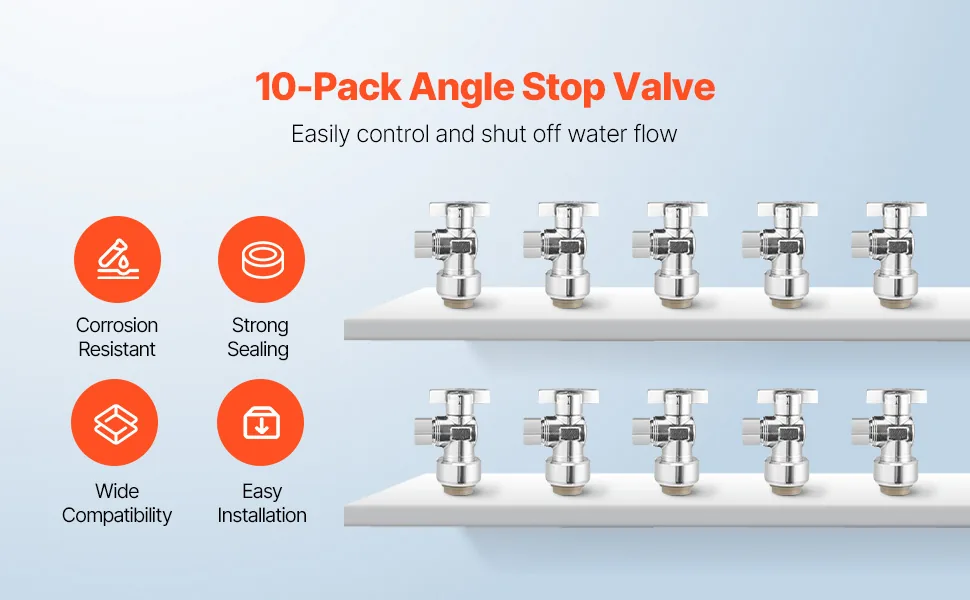 VEVOR 10 Pack Angle Stop Valve 1/2" PTC *3/8"OD overview