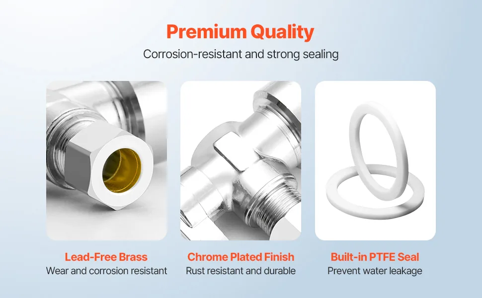 VEVOR 10 Pack Angle Stop Valve 1/2" PTC *3/8"OD feature 1