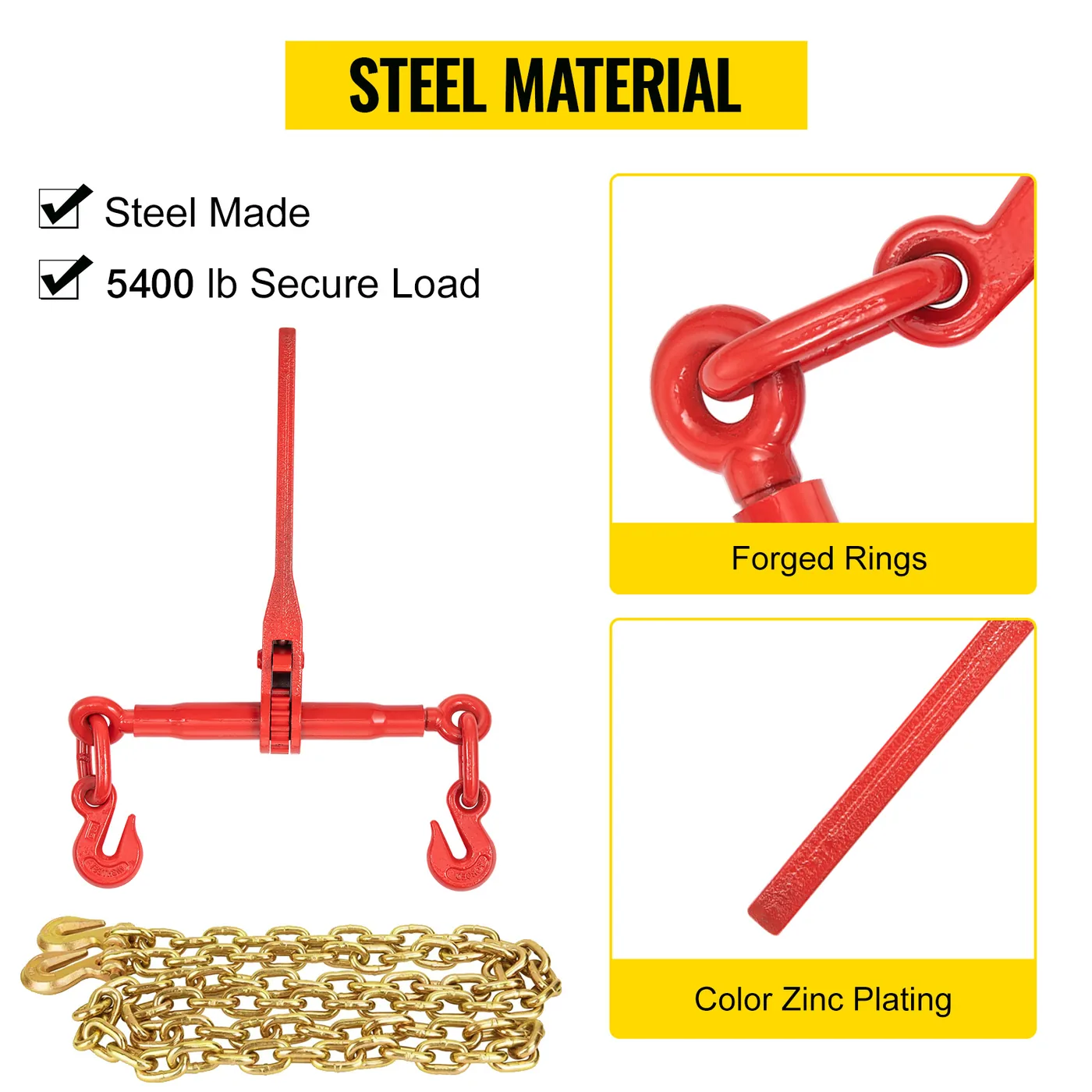VEVOR Chain Load Binder 4700 lbs 4 Sets 5/16-3/8 inch feature 2