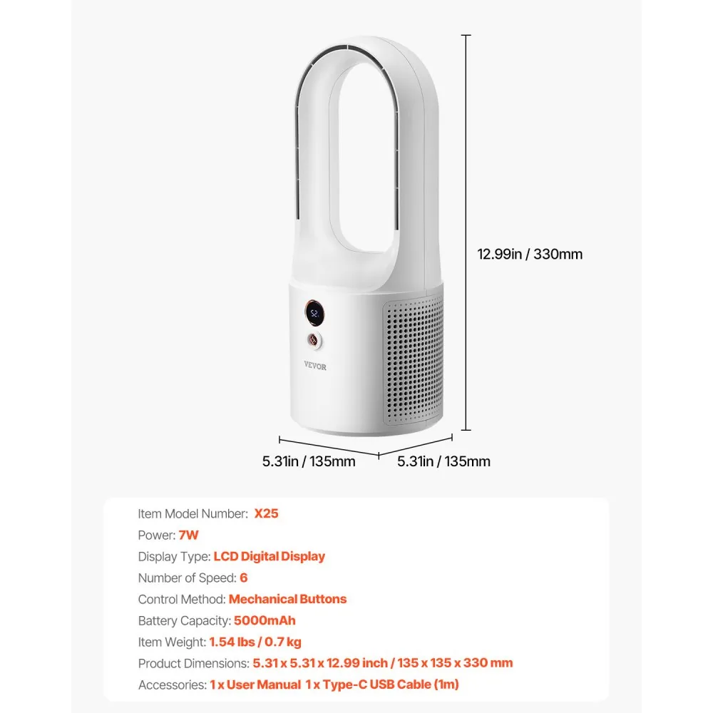 VEVOR Desk Fan Bladeless 12.99 Inch product image 7