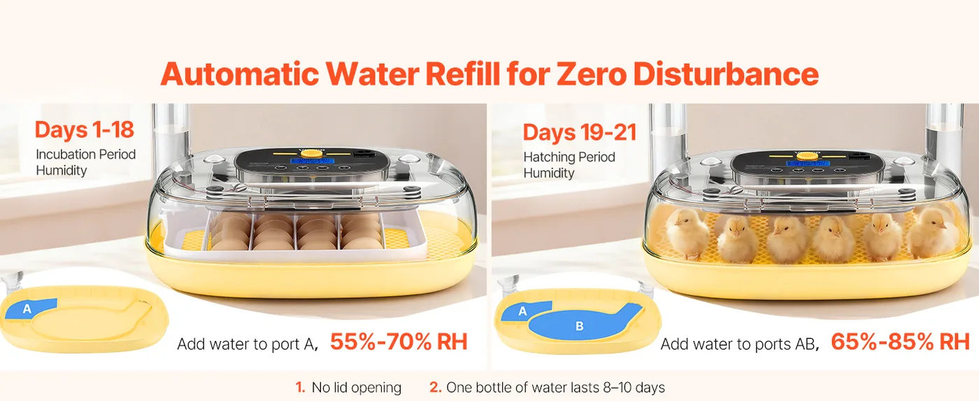 VEVOR 24 Egg Incubator 24 Eggs Dual-Zone Water Refill
