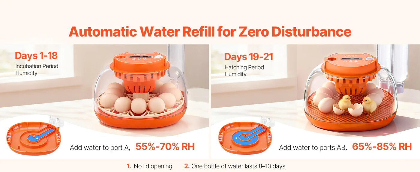 VEVOR 12 Egg Incubator 12 Eggs Dual-Zone Water Refill