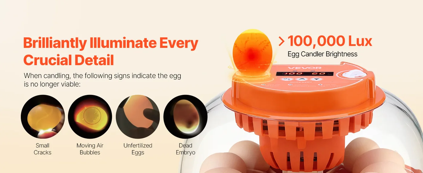 VEVOR 12 Egg Incubator 12 Eggs High-Brightness Candler