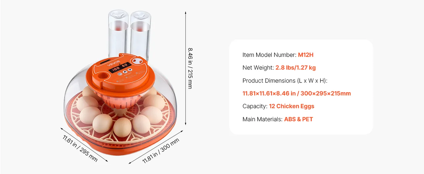 VEVOR 12 Egg Incubator 12 Eggs feature 1