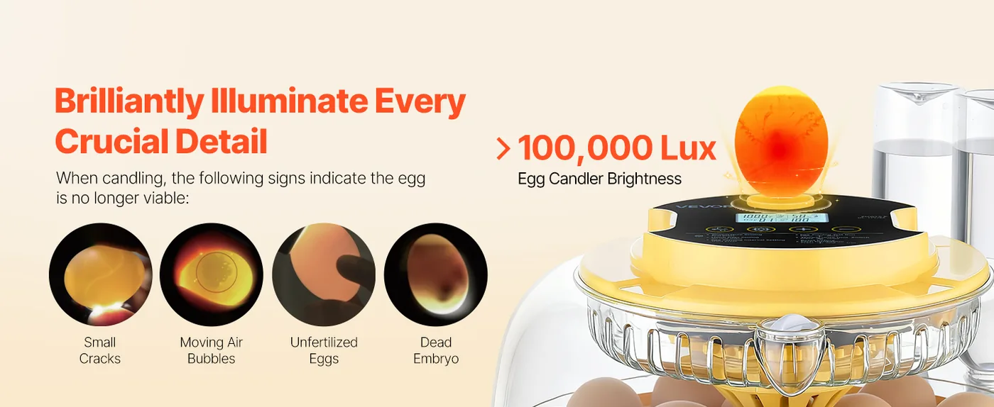 VEVOR 18 Egg Incubator 18 Eggs High-Brightness Candler