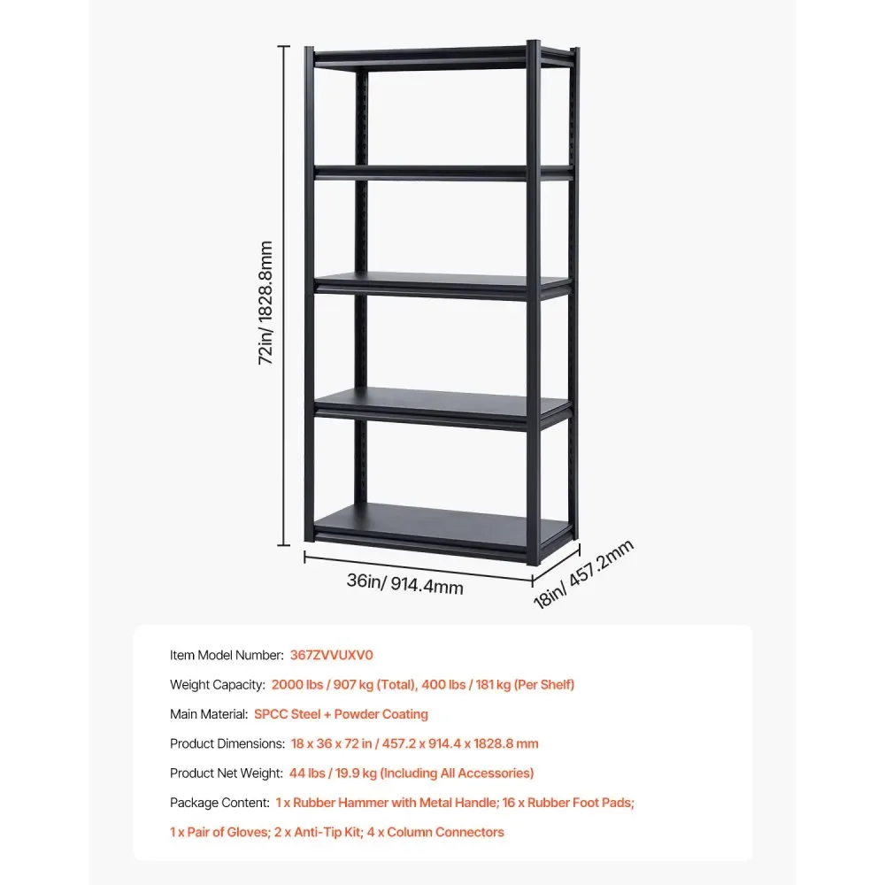 VEVOR Storage Shelves 18x36x72 inch 5-Tier 400 lbs/Shelf product image 7