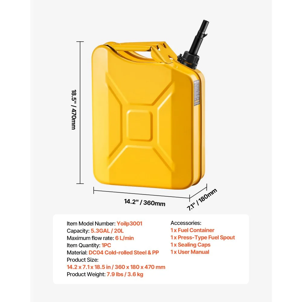 Newly Upgraded Oil-Tight VEVOR Metal Fuel Container Yellow product image 7