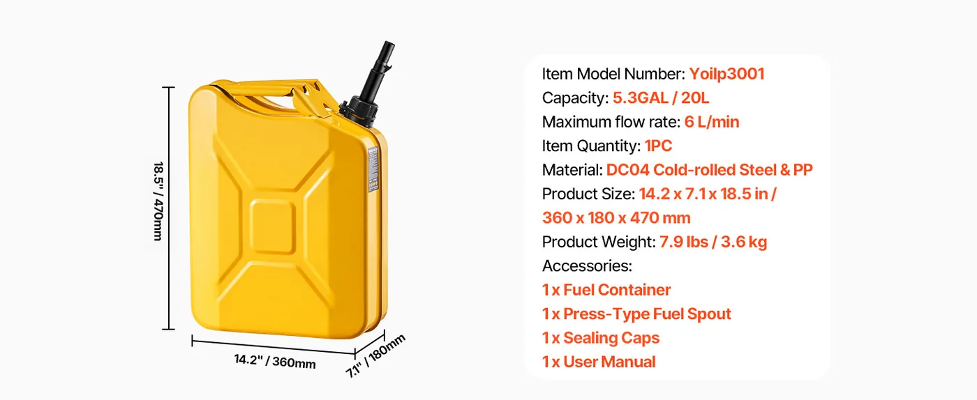 Newly Upgraded Oil-Tight VEVOR Metal Fuel Container Yellow feature 1