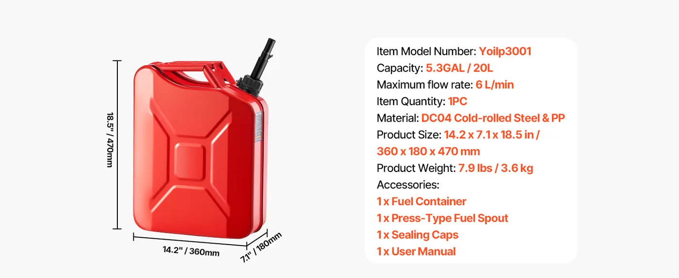 Newly Upgraded Oil-Tight!VEVOR Metal Fuel Container Red feature 1
