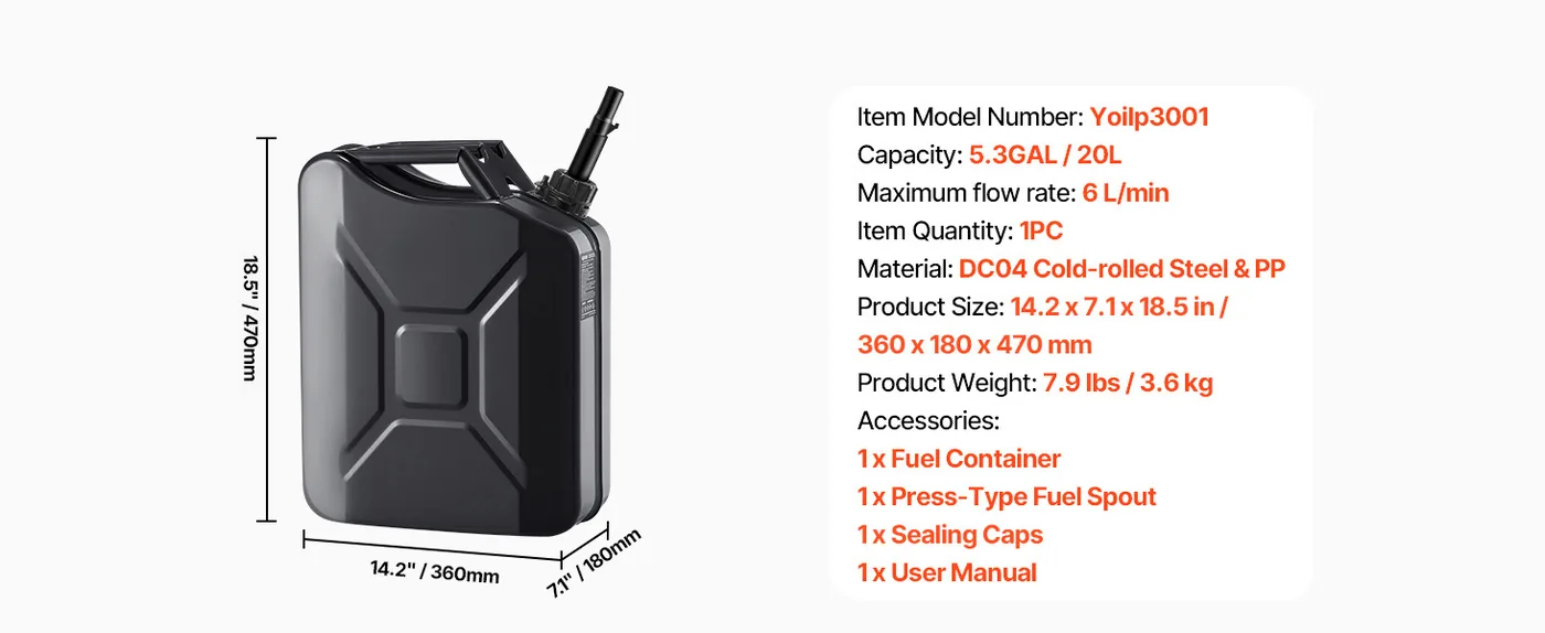 Newly Upgraded Oil-Tight!VEVOR Metal Fuel Container Black feature 1