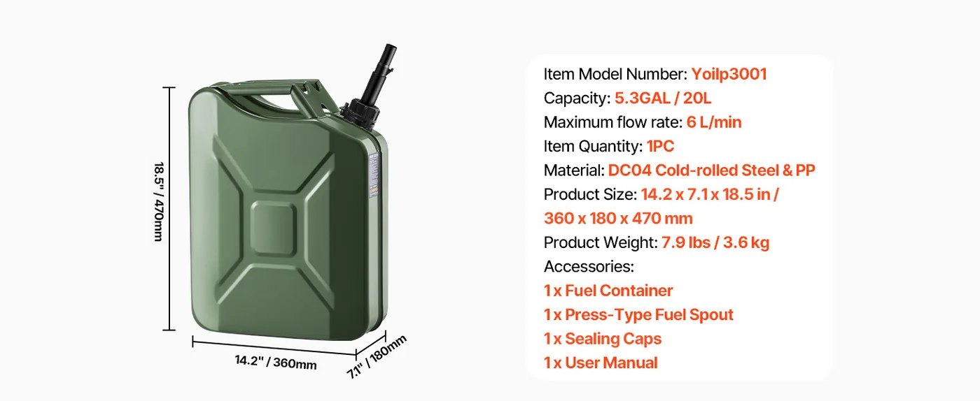 Newly Upgraded Oil-Tight!VEVOR Metal Fuel Container Green feature 1