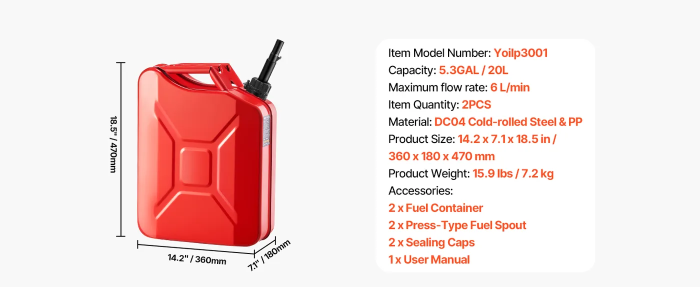Newly Upgraded Oil-Tight!VEVOR Metal Fuel Container Red feature 1